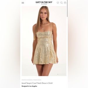 Lucy in the Sky Jewel Sequin Cowl Neck Dress in Gold